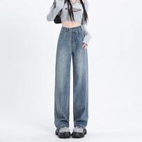 Baggy Vintage High Waist Denim Pant Streetwear Trousers Straight Women's Jeans XXL mėlyna