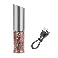 USB įkraunamas elektrinis gravitacinis druskos ir pipirų malūnėlis su reguliuojamu rupumu, automatinis pipirų ir druskos malūnėlis gray