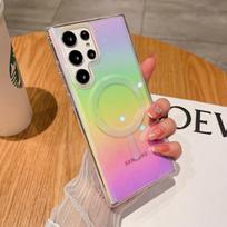 Belaidis įkrovimo dėklas Samsung Galaxy S23 S22 Ultra Plus dangtelis Lazerinis gradiento vaivorykštės magnetinis dangtelis MagSafe Minkštas skaidrus Fundas for Galaxy S22
