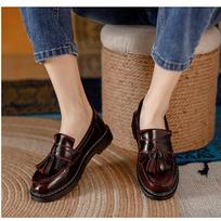 Oda Vintage Nostalgija Lolita Batai Kutas Karvės odos Loafers Moteriški Sekli Studentų Mergelės Batai Pompos Mary Janes Batai 36 vyno raudonos spalvos