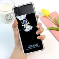 Luxury Case For Samsung Galaxy Z Flip 3 4 5G Funda Z Flip3 Clear PC Hard Shockproof Back Phone Coque Shell Cute Astronaut Samsung Z Flip