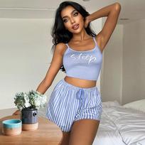 2 PCS Satin Summer V-Neck Women's Split Slings Pants Pajamas Set S brown