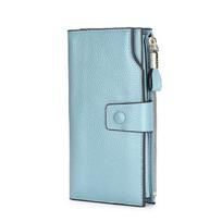 Women Multi Card Slots High Capacity Clutch Bag RFID Credit Card ID Holder Genuine Leather Long Wallets for Womens Cell Phone Pouch Purse mėlyna