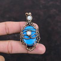 Evil Eye Sleeping Beauty Turquoise Pendant Copper Wire Wrapped Moonstone Pendant Handmade Copper Jewelry Gemstone Pendant Anniversary Gifts