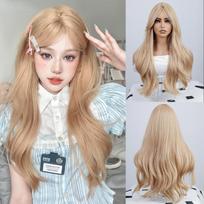 24 Inch Black Tea Curly Wigs Thick Bangs Separated Fiber Synthetic Heat-resistant Natural Party or Selfie For Women Korean Fashion 24inches auksas