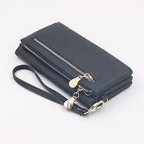 Fashion Purses Multifunction Retro Long Leather Zipper Clutch Design Pouch Wallet juoda