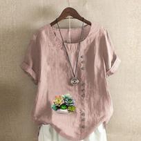 Women's Fashion Aloe Print Short Sleeve T-shirt Loose Cotton Shirt Casual Loose Summer Blouse Tops Plus Size S rožinė