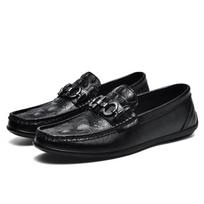Crocodile Pattern Genuine Cowhide Shoes Lazy Driving Shoes British Casual Men's Leather Shoes 38