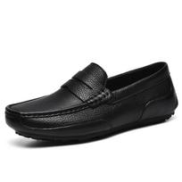 Autumn and Winter New Top Layer Leather Lazy Shoes Small Size Men's Casual Leather Shoes Soft Surface Driving Shoes 38