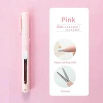 1pc Mini Portable Scissors Paper Cutter Knife 2 In 1 Multifunctional Pocket Pen Shape Scrapbooking Carving Cutting Art Tools rožinė