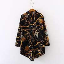 Women's Plus Size Shirt Mid-length Shirt Sun Protection Stand-up Collar Vintage Shirt 4XL juoda