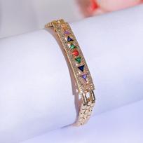 CMM Thai Style Retro Light Luxury High-End Color Geometric Zircon Heavy Metal Golden Noble Woman Tennis Bracelet auksas