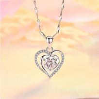 999 Pure Silver Heart-Shaped Pendant Necklace Jewelry 999 balta
