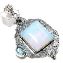 Milky Opal, Topaz Gemstone Handmade 925 Sterling Silver Pendant 3.07  N8s92