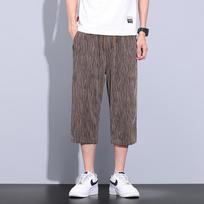 Cool And Refreshing Men'S Shorts Casual 2024 New Elastic Waist Striped Ice Silk Breathable Men'S Seven Inch Pants M（100Jin）