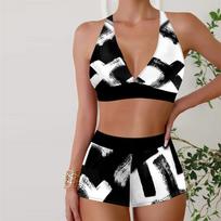 Moteriški maudymosi kostiumėliai Tankini 2 dalių maudymosi kostiumėlis Gražus leopardo raštas Atostogų maudymosi kostiumėliai S balta