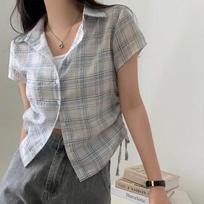 Harajuku Fashion Pleated Plaid Slim Shirt Women High Street Vintage Shirring Shirts Office Lady Chic Design Casual Tops 2024 New S balta
