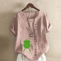 Women's Fashion Frog Prined Short Sleeve T-shirt Loose Cotton Shirt Casual Loose Summer Blouse Tops Plus Size S rožinė
