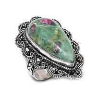 Natural Ruby Fuchsite Gemstone 925 Sterling Silver Jewelry Ring Size 9 m9J52
