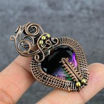 Natural Mystic Topaz Gemstone Copper Wire Wrap Jewelry Pendant 2.29  D7L96