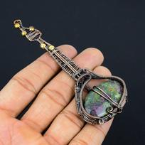 Guitar Ruby Zoisite Lab-Created Handmade Copper Wire Wrap Gift Pendant 4.25 e8Y97