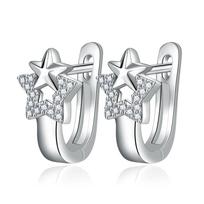 Fashion Single Row Zircon Pentagram Earrings Girls Silver Plated Ear Rings Simple Geometric Diamond Earrings
