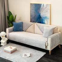 Winter Thickened Flannel Sofa Cushion with Fungus Edge Plush Non-slip Cushion Nordic Style Sofa Towel 70*70cm gray