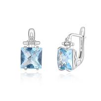 Beautiful special Checkered cutter natural Sky blue Topaz earrings S925 silver fine jewelry lady's anniversary birthday gift M mėlyna