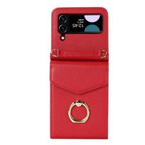 Applicable To Samsung Flip4 5G Messenger Folding Phone Case Galaxyflip3 Ring Organ Phone Case Z Flip5 raudona