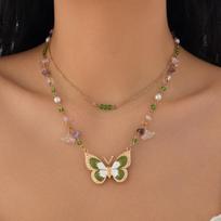 Small Fresh Butterfly Copper Clad Iron Chain Necklace Set Sweet Alloy Multi-Layers Collar Chain auksas