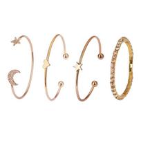 Fashion Personality Creative Ladies Alloy Diamond Pentagram Moon Piece Open Bracelet Bracelet