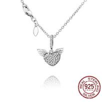 925 Sterling Silver Pave Heart & Angel Wings Necklace Shooting  Necklace Women Female Jewelry Luxury Sparkling Gift Girlfriend