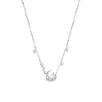 925 Silver Simple Personality Trend Choker Clavicle Chain Ins Necklace with Shiny Rhinestone Moon Jewelry for Modern Female