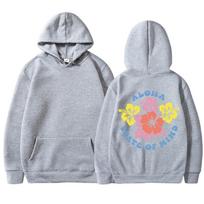 ALOHA STATC OR MIND Tops European and American new loose and comfortable letter pattern printed hooded sweatshirt S šviesiai pilka spalva