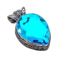 Swiss Blue Topaz Gemstone Handmade 925 Sterling Silver Jewelry Pendant 2.17  AH-826 2.2 mėlyna