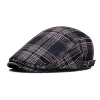 Forward Cap Autumn Winter Velvet Warm Beret Plaid Cap British Vintage Newsboy Cap Men Peaked Cap tamsiai mėlyna spalva