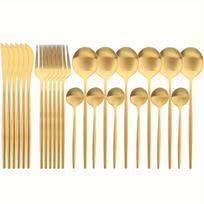 24-Piece Matte Finish Flatware Set - Durable Stainless Steel for Family Dining - Modern Kitchen Tableware, Dinner, Cake, Tea & Coffee, Serves 6 auksas