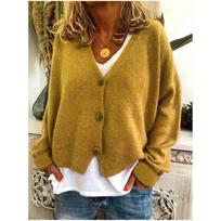 Women's Knit Cardigan Single Breasted Sweater Autumn and Winter Causal Solid Color Long Sleeved V-neck Knitwear L purple