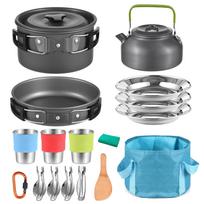 TOMSHOO 20pcs Outdoors Camping Pot Set Portable Aluminum Cookware Set juoda