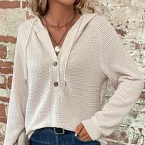 Autumn and Winter New Solid Color Hooded Button Loose Long Sleeve Pullover Sweater for Women XXL abrikosas