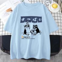 Moteriški marškinėliai gatvės stiliaus japoniški Harajuku juokingi marškinėliai su geriančiu katinu 100% medvilnė vasariniai animaciniai marškinėliai unisex hip hop viršūnės S