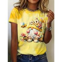 Vibrant Butterfly Print Crew Neck T-Shirt - Soft Mid-Elasticity Casual Short Sleeve Tee for Spring, Summer Womens Fashion Clothing for Everyday Wear S