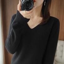 Spring and Autumn Solid Color V-neck Knitted Bottoming Shirt Thin Section Pullover Sweater Inside Out XXL blue