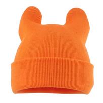New Korean Cute Beanie Fashion Street Hip Hop Cap Cartoon Cat Ears Knitted Hat Autumn Winter Cuffed Beanies Skullies Bonnet Head 55-59cm beige