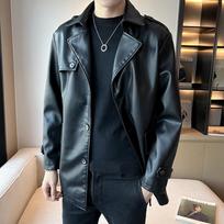 Leather Men's Spring and Autumn Hong Kong Style Trendy Versatile Lapel Jacket Handsome Loose Casual Pu Men's Jacket M juoda