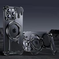 Prabangus skystas metalas, skirtas Magsafe magnetiniam stovui, telefono dėklas iPhone 16 15 14 13 Pro Max, šilumos išsklaidymas, belaidžio įkrovimo dangtelis For iPhone 16 Pro Max juoda