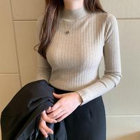 Autumn and Winter New Knitted Sweater Women Half High Collar Solid Bottom Base Pullover Sweaters Ladies Long Sleeve Casual Female Knitwears Tops 25077 One Size