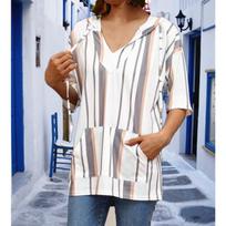 Lazy Relaxed Pullovers & Long Sleeves Top In Stock Home Base Shirt Pocket Hooded Drawstring Short Sleeved T-shirt for Women S