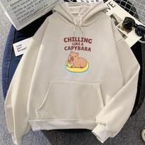Chilling Like A Capybara Hoodies Long Sleeve Cartoon Kawaii Sweatshirt for Girls/Boys Casual Winter Warm Jacket Women Sudaderas Tops S chaki