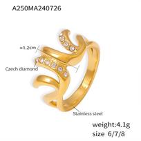 Irregular Diamond-Set Ring Wind Niche Light Luxury Design Stainless Steel Plated 18K Gold Jewelry Women No.8 beige